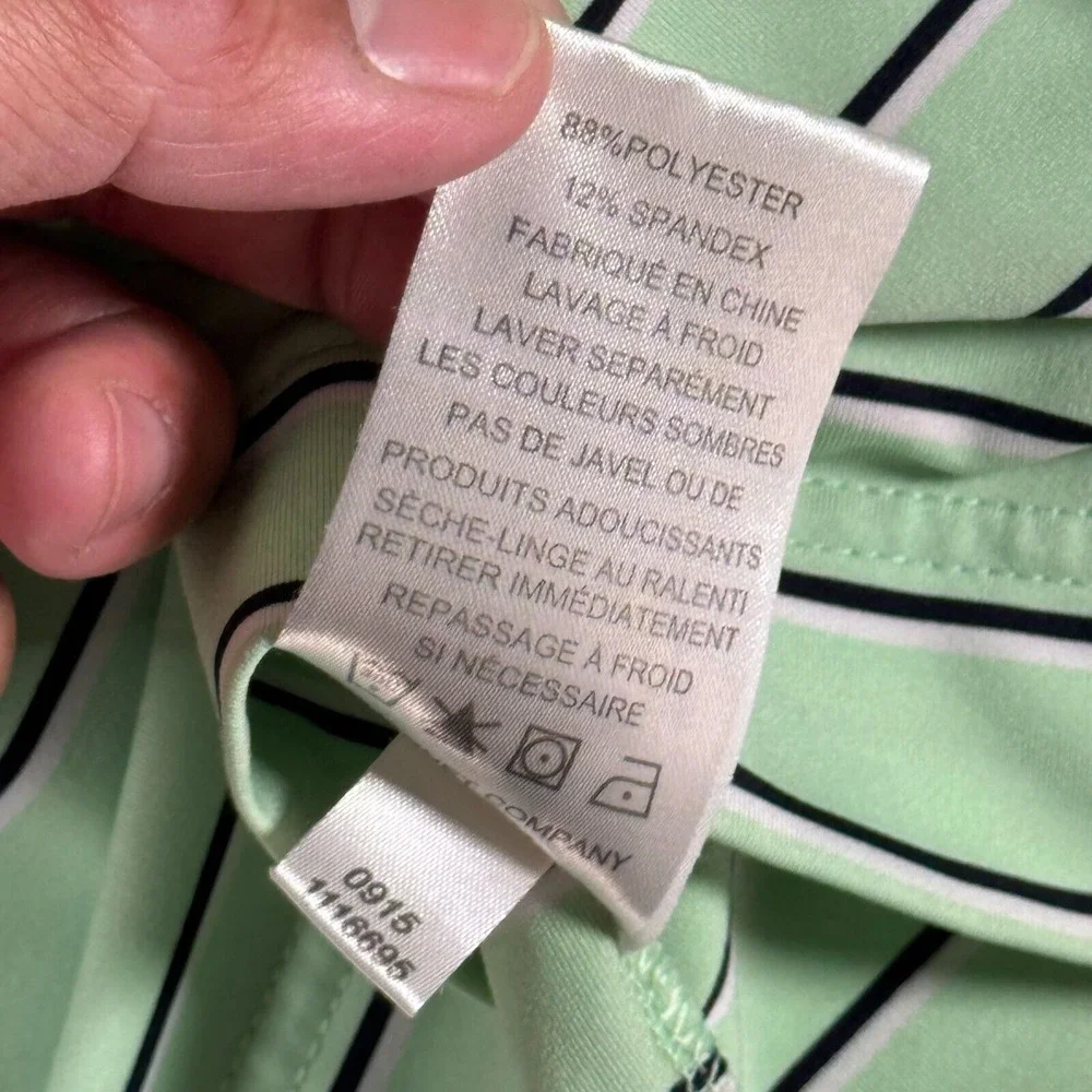 Footjoy Polo Shirt Mens Large Green Stripe Golf Sport Lightweight Stretch Active